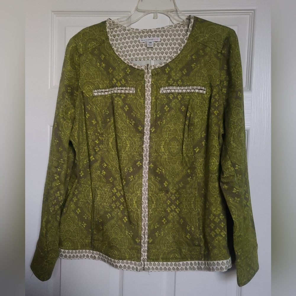 Isaac Mizrahi Olive Patterned Jacket